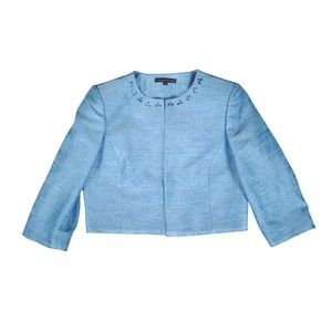 PRESTON & YORK Jacquard Jacket Blue Beaded Cropped Blazer  SZ 10